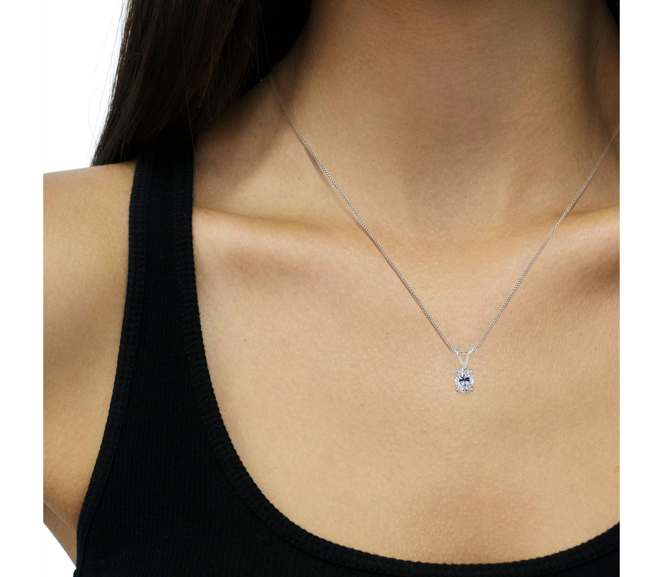 IGI Certified 10K White Gold 3/8 cttw Diamond Oval Pendant Necklace - Size 18"