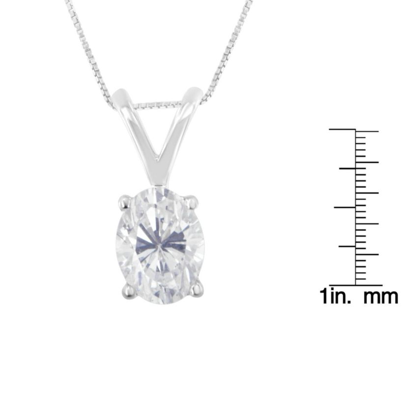 IGI Certified 10K White Gold 3/8 cttw Diamond Oval Pendant Necklace - Size 18"