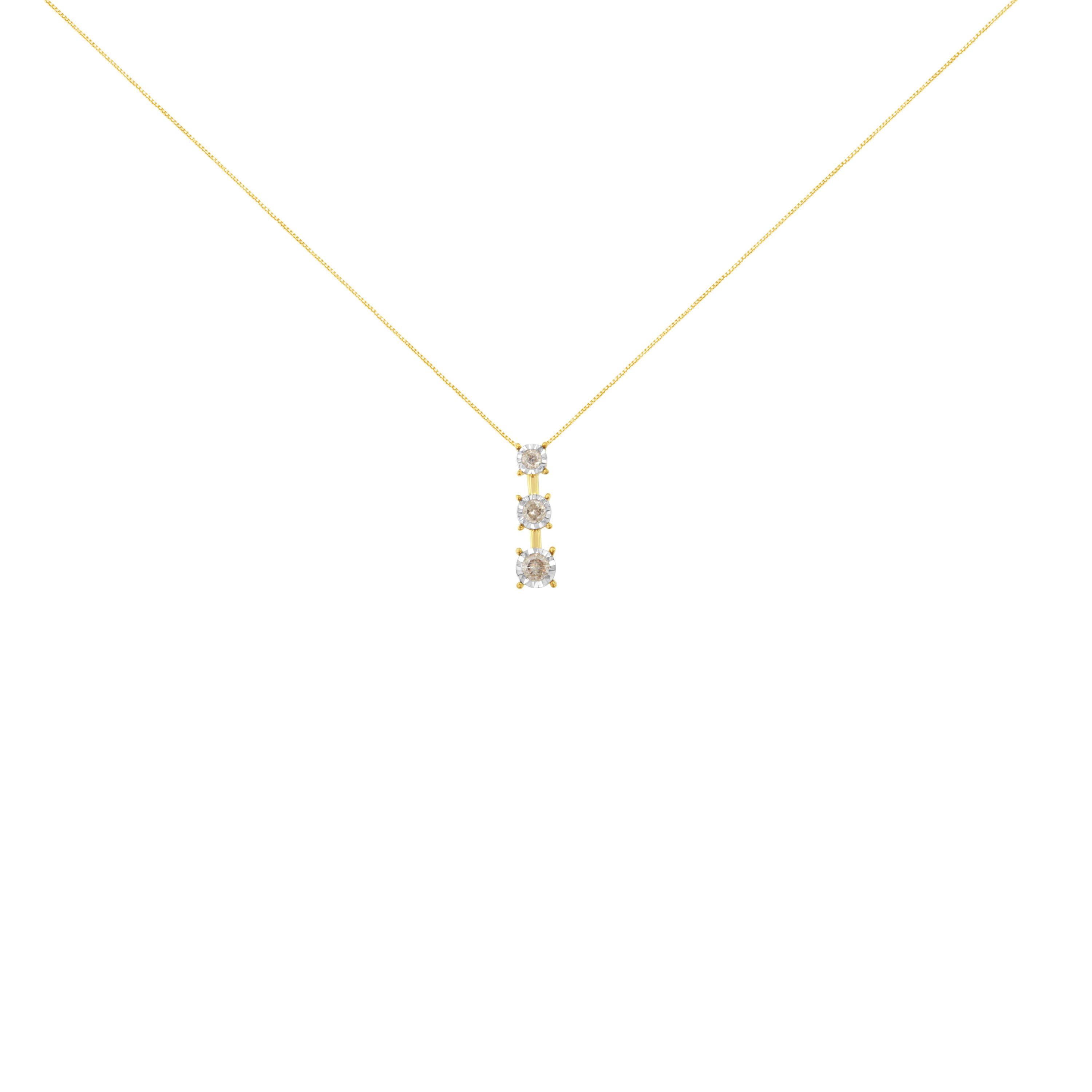10K Yellow Gold 1/4 cttw Diamond Graduating 3 Stone Drop 18" Pendant Necklace