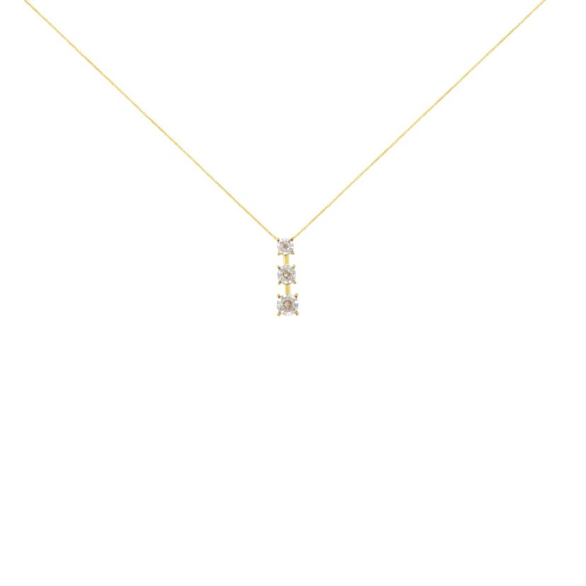 10K Yellow Gold 1/4 cttw Diamond Graduating 3 Stone Drop 18" Pendant Necklace