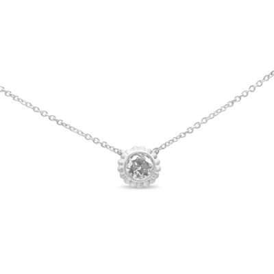 Haus of Brilliance 10K White Gold 1/4 Cttw Bezel-Set Diamond Solitaire Floral Pendant 18" Necklace