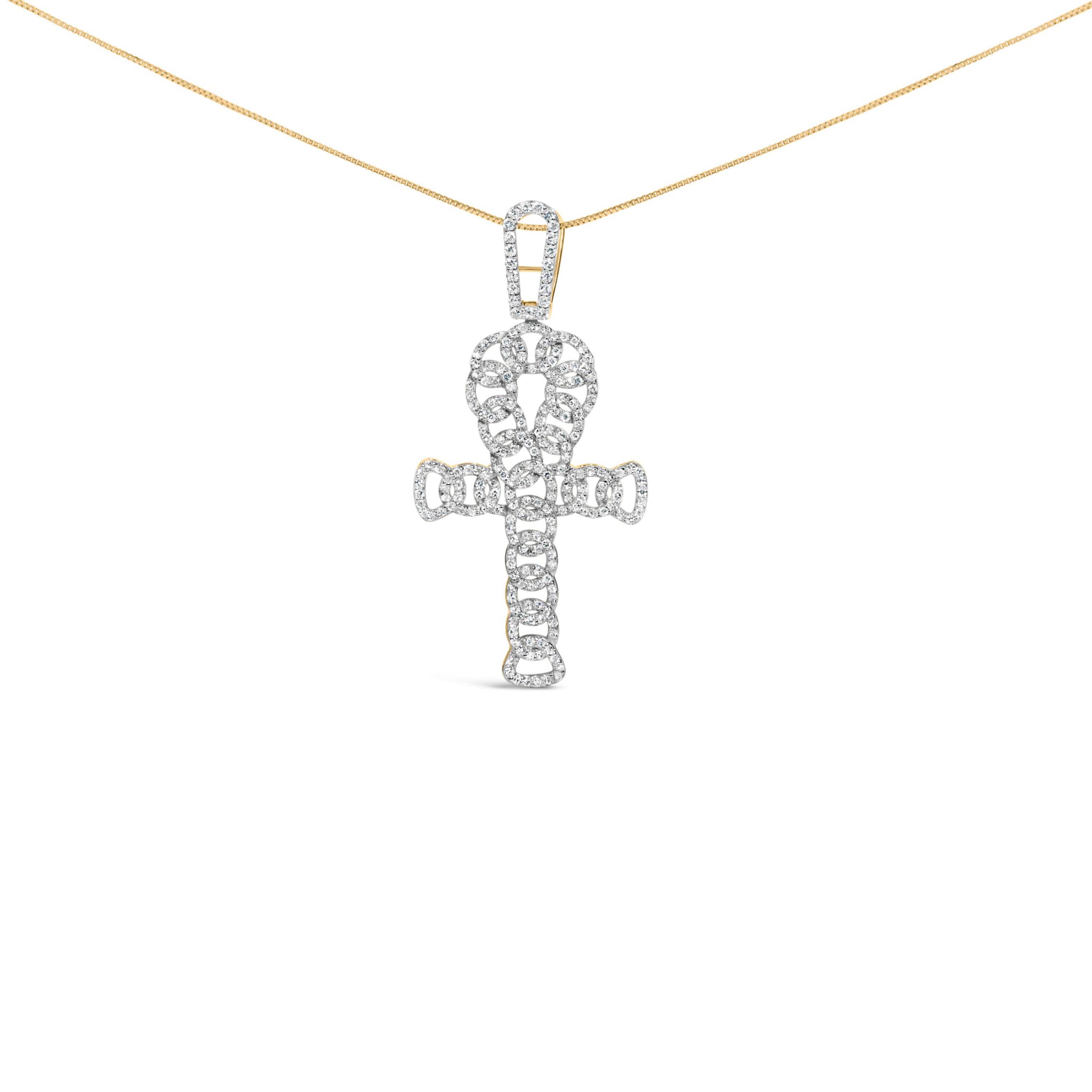 10K Yellow Gold 1.00 Cttw Ankh Cross Pendant -18" Inches