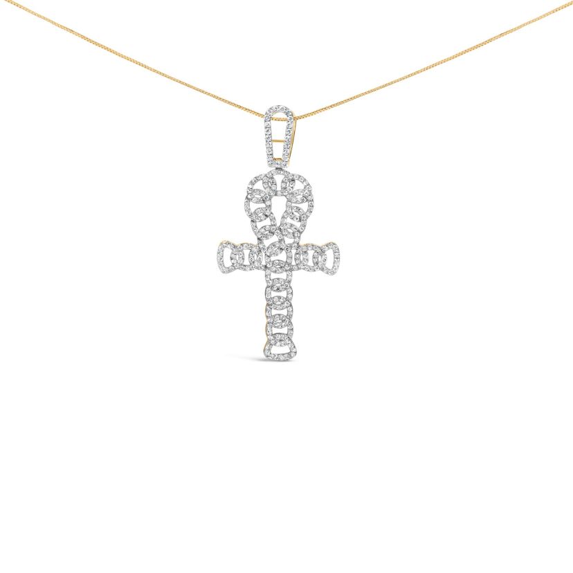 10K Yellow Gold 1.00 Cttw Ankh Cross Pendant -18" Inches