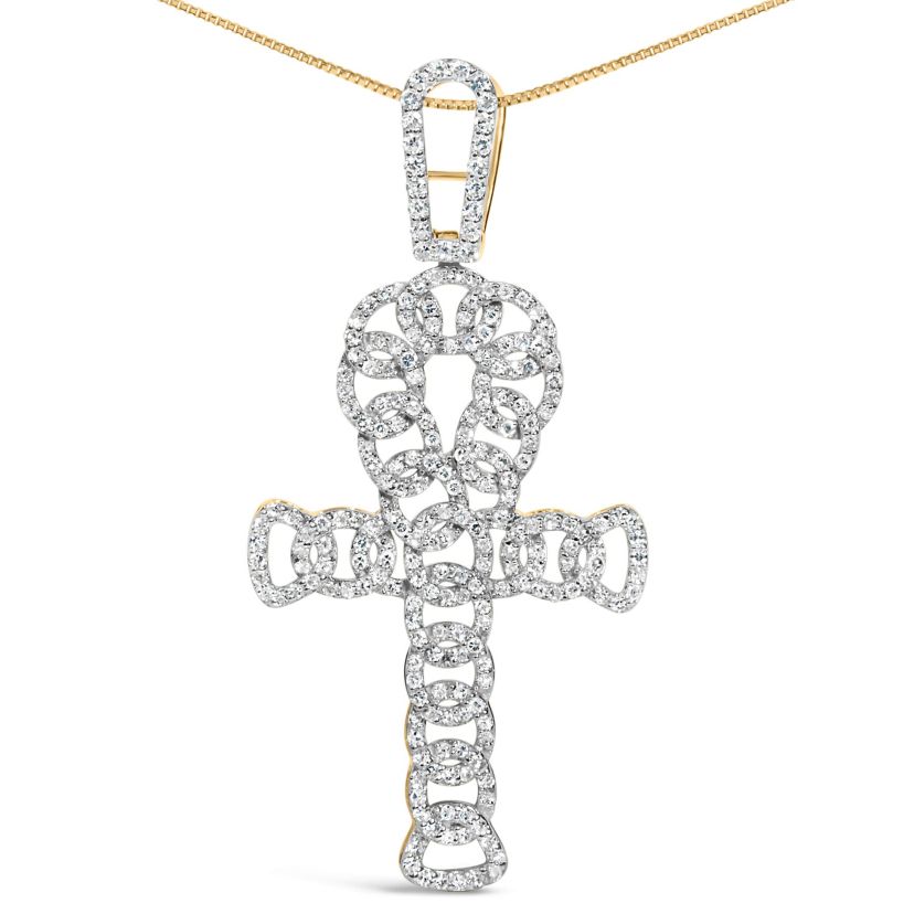 10K Yellow Gold 1.00 Cttw Ankh Cross Pendant -18" Inches
