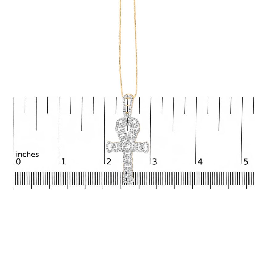 10K Yellow Gold 1.00 Cttw Ankh Cross Pendant -18" Inches