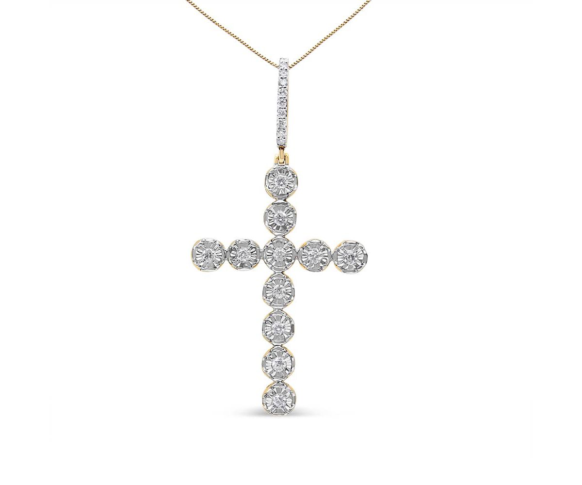 10K Yellow Gold 5/8 Cttw Diamond Link Cross Pendant Necklace for Men - NO CHAIN