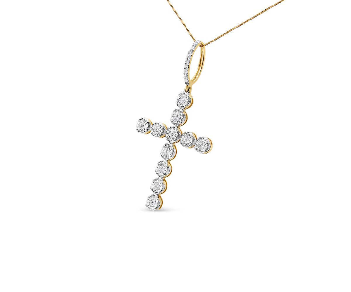 10K Yellow Gold 5/8 Cttw Diamond Link Cross Pendant Necklace for Men - NO CHAIN