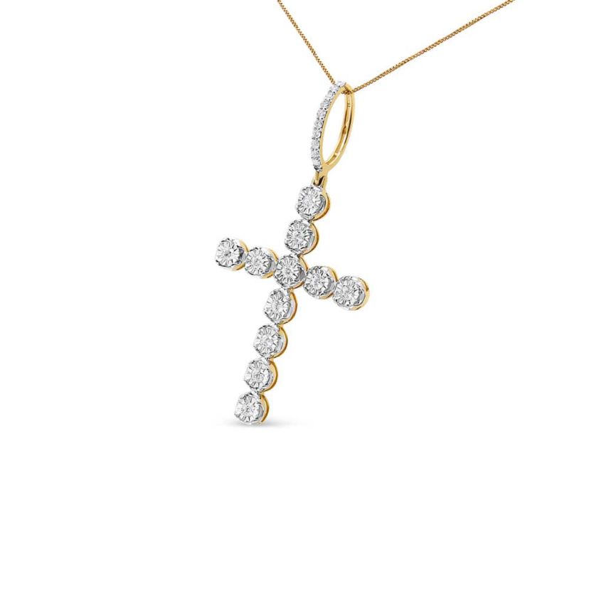 10K Yellow Gold 5/8 Cttw Diamond Link Cross Pendant Necklace for Men - NO CHAIN
