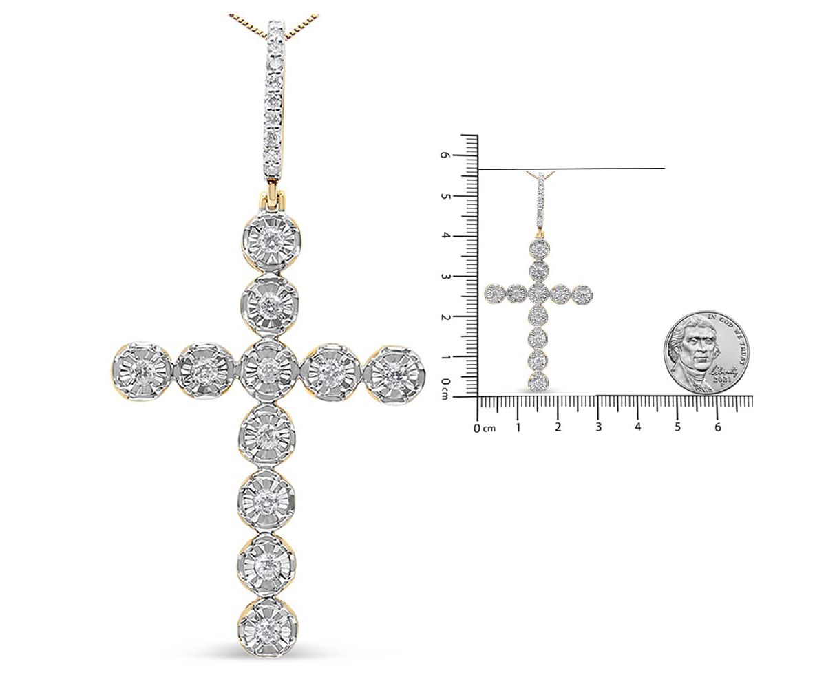 10K Yellow Gold 5/8 Cttw Diamond Link Cross Pendant Necklace for Men - NO CHAIN