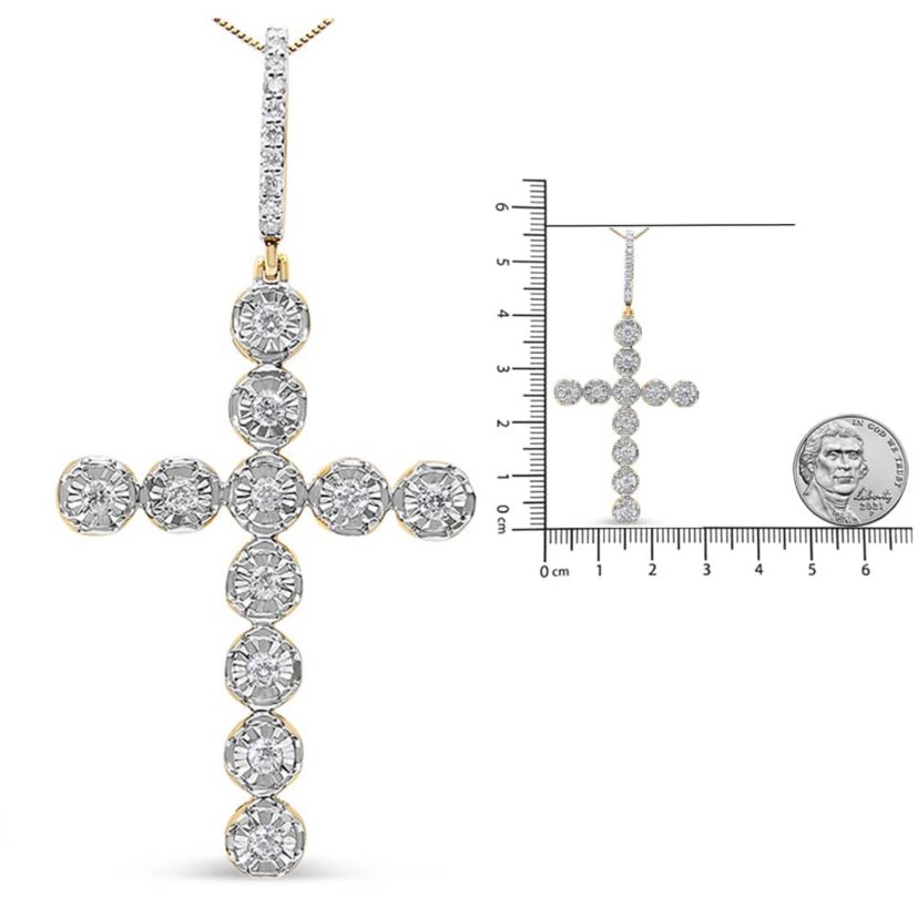10K Yellow Gold 5/8 Cttw Diamond Link Cross Pendant Necklace for Men - NO CHAIN