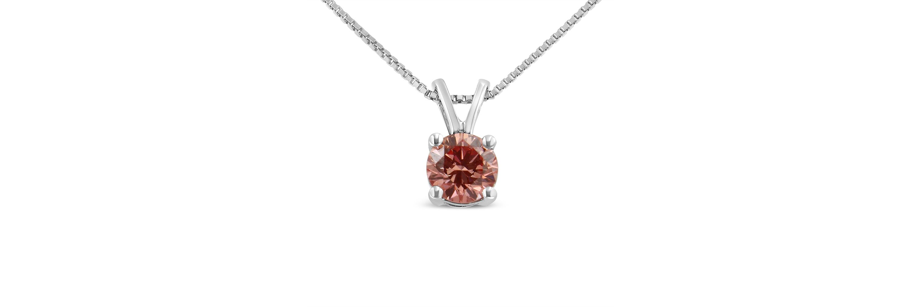 Lab Created 10K White Gold 1/4 Cttw Lab Grown Pink Diamond Solitaire Pendant Necklace 18"