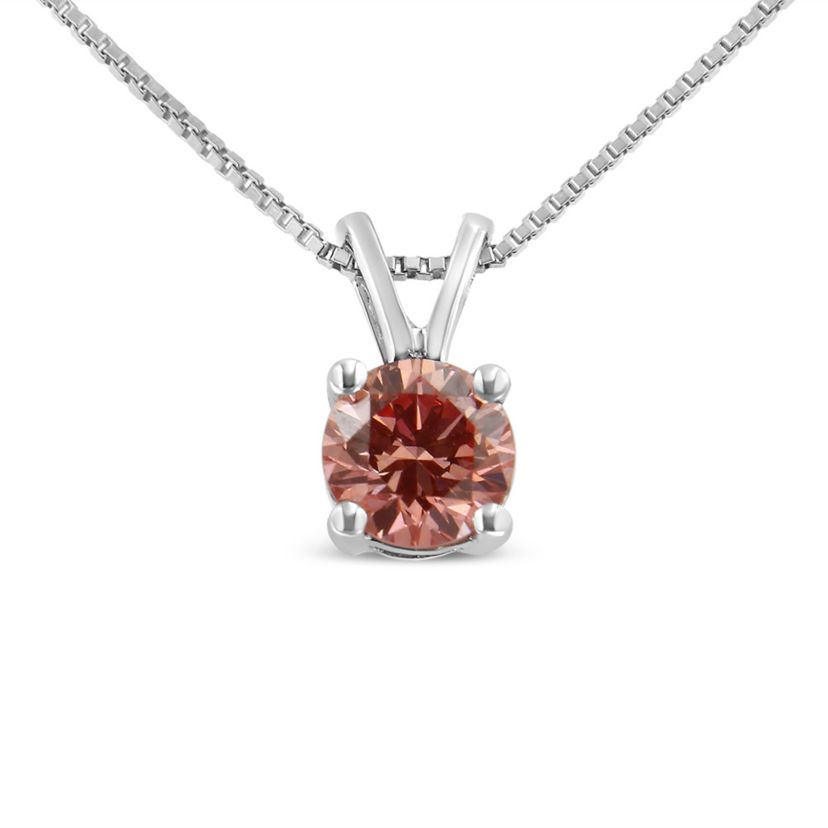 Lab Created 10K White Gold 1/4 Cttw Lab Grown Pink Diamond Solitaire Pendant Necklace 18"