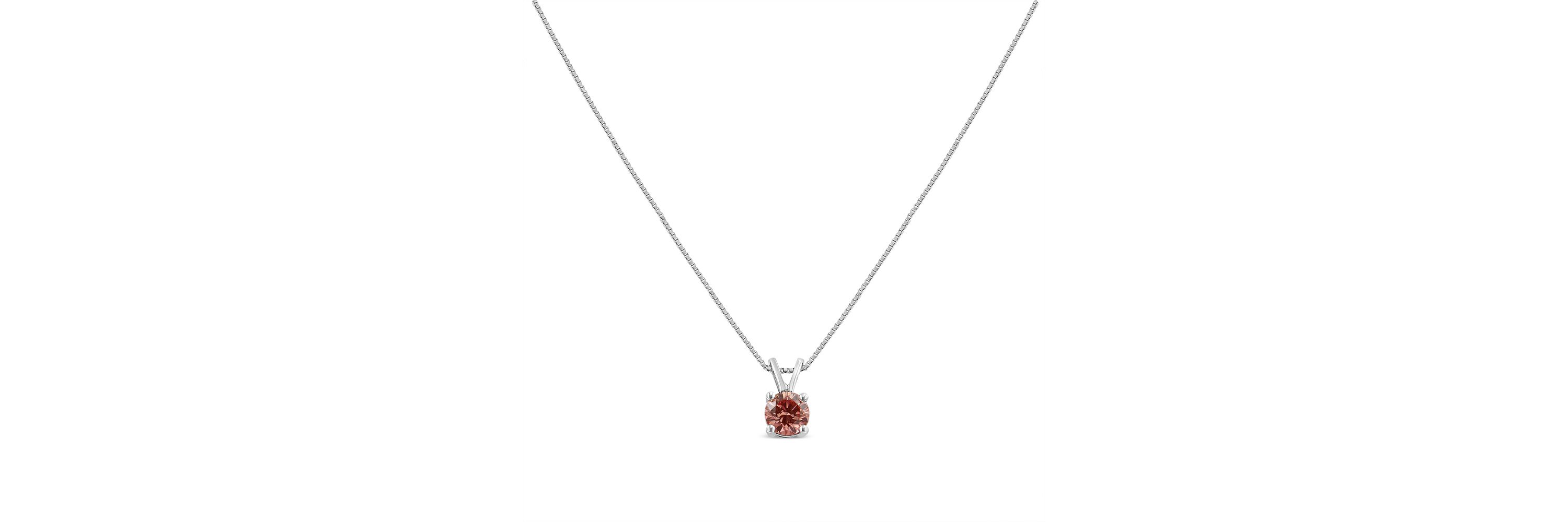 Lab Created 10K White Gold 1/4 Cttw Lab Grown Pink Diamond Solitaire Pendant Necklace 18"