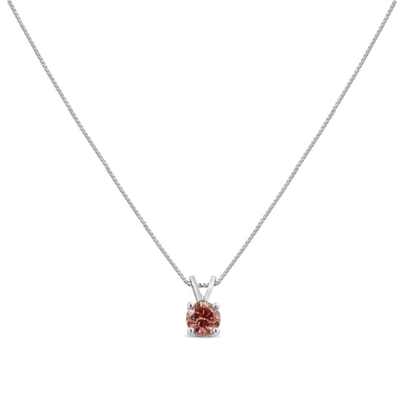 Lab Created 10K White Gold 1/4 Cttw Lab Grown Pink Diamond Solitaire Pendant Necklace 18"