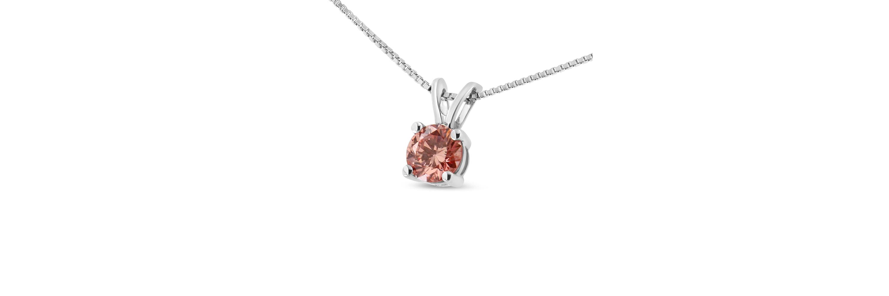 Lab Created 10K White Gold 1/4 Cttw Lab Grown Pink Diamond Solitaire Pendant Necklace 18"