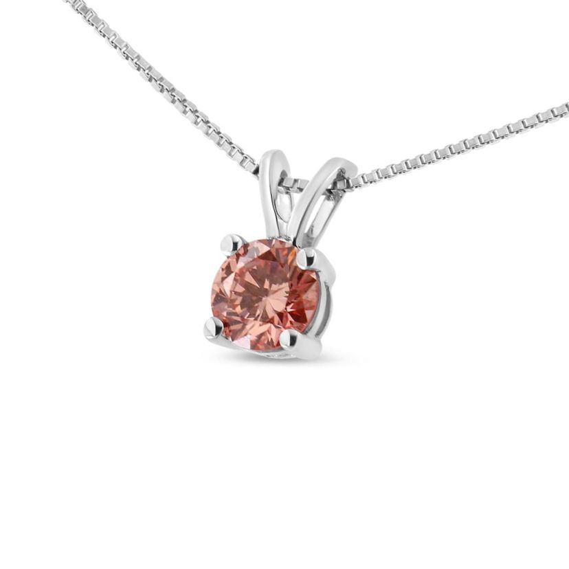 Lab Created 10K White Gold 1/4 Cttw Lab Grown Pink Diamond Solitaire Pendant Necklace 18"