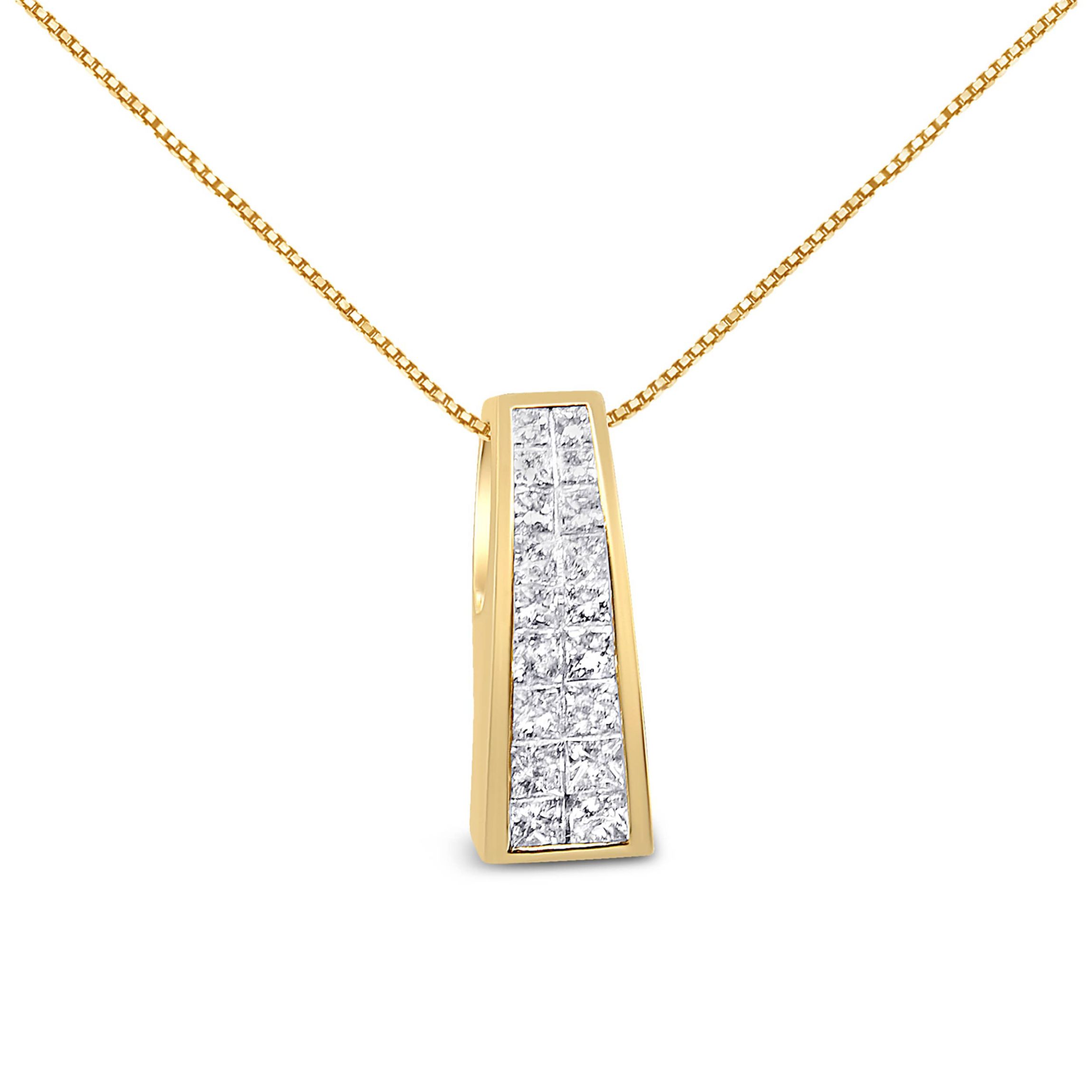 14K Yellow Gold 1 1/2 cttw Princess Cut Diamond Greek Column Pendant Necklace