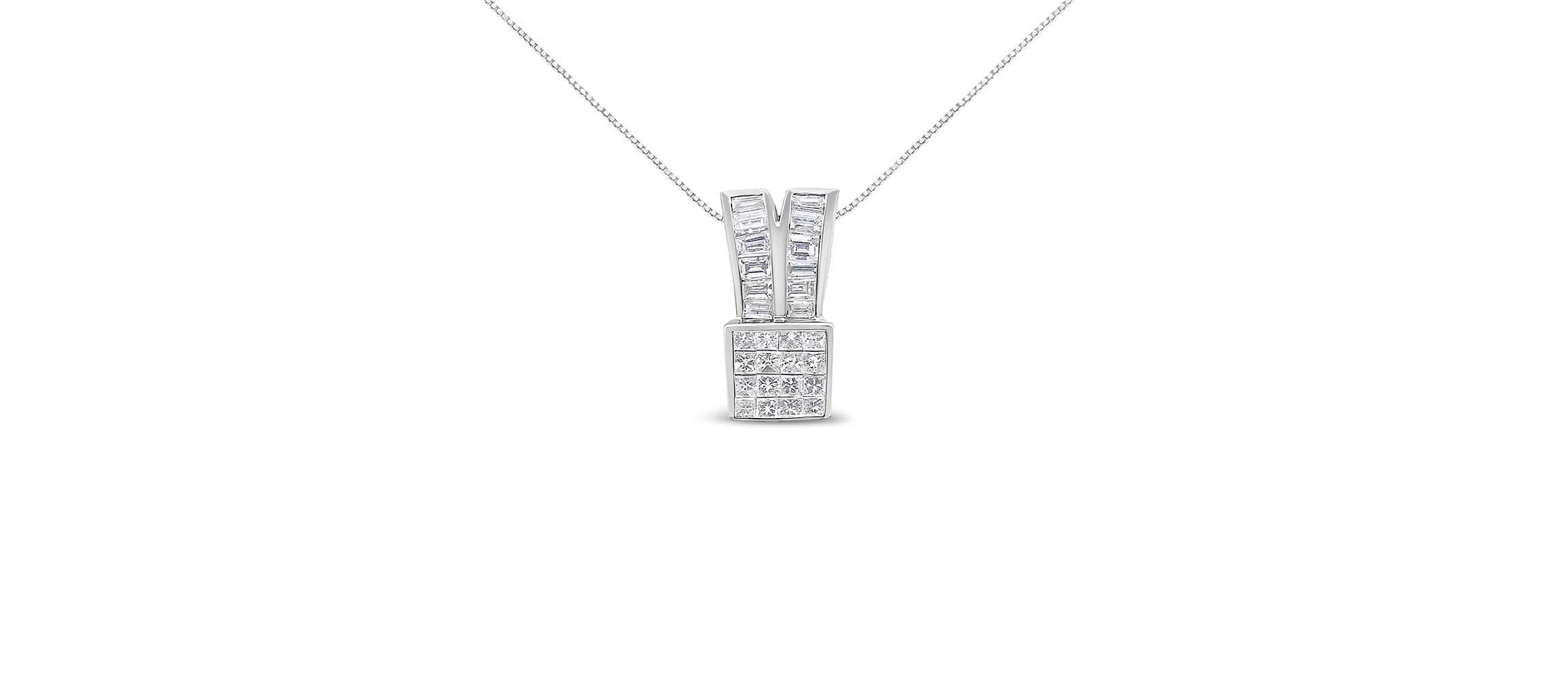 14K White Gold 1 5/8 cttw Diamond Heart Ribbon Pendant Necklace