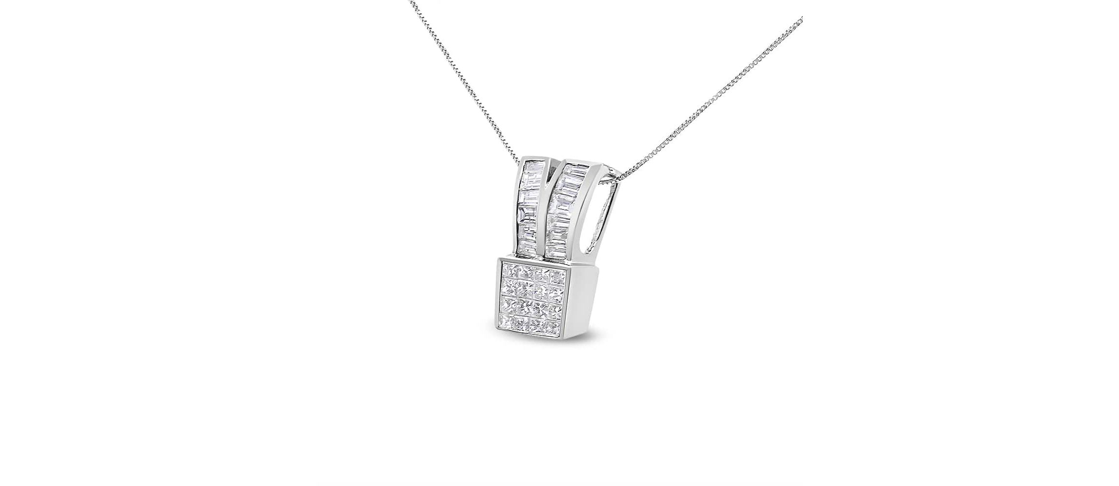 14K White Gold 1 5/8 cttw Diamond Heart Ribbon Pendant Necklace