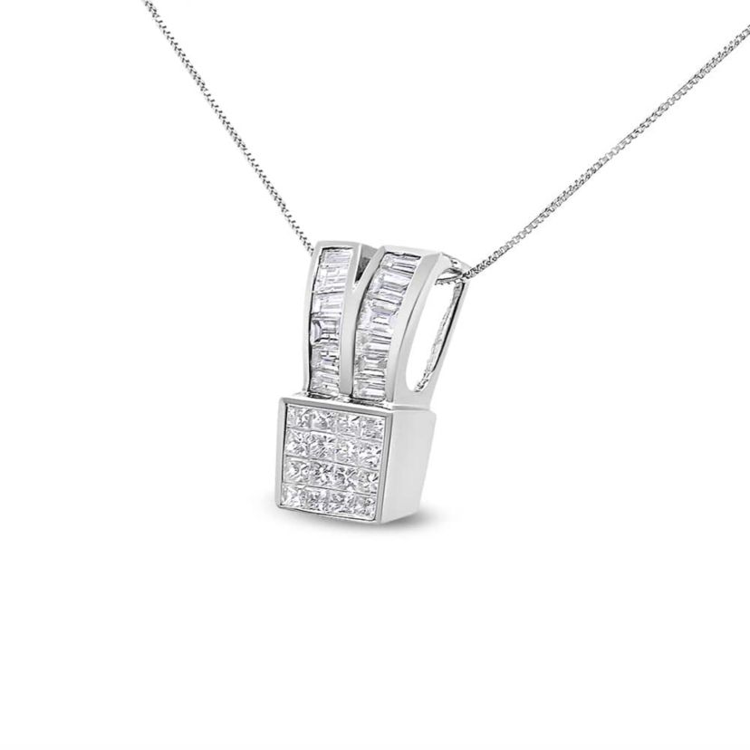 14K White Gold 1 5/8 cttw Diamond Heart Ribbon Pendant Necklace