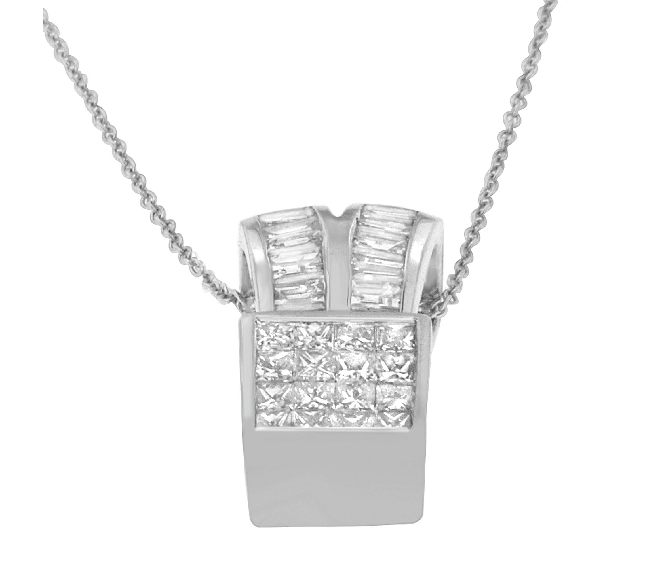 14K White Gold 1 5/8 cttw Diamond Heart Ribbon Pendant Necklace
