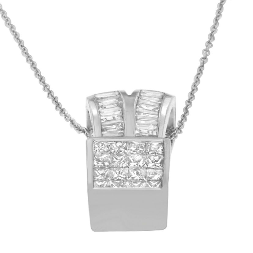 14K White Gold 1 5/8 cttw Diamond Heart Ribbon Pendant Necklace