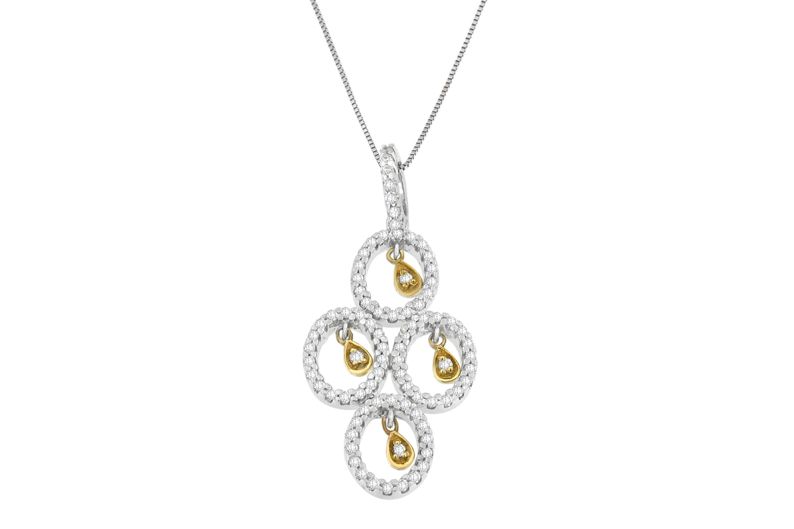 14K Two- Toned Gold 2/5 cttw Round Diamond Pendant Necklace