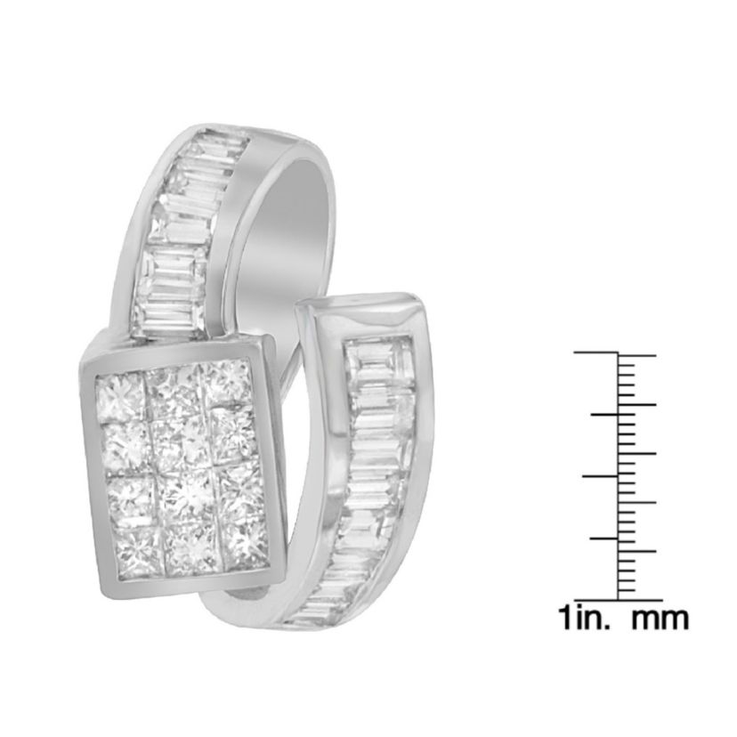 14K White Gold 2 cttw Princess and Baguette Cut Diamond Double Loop Pendant Necklace