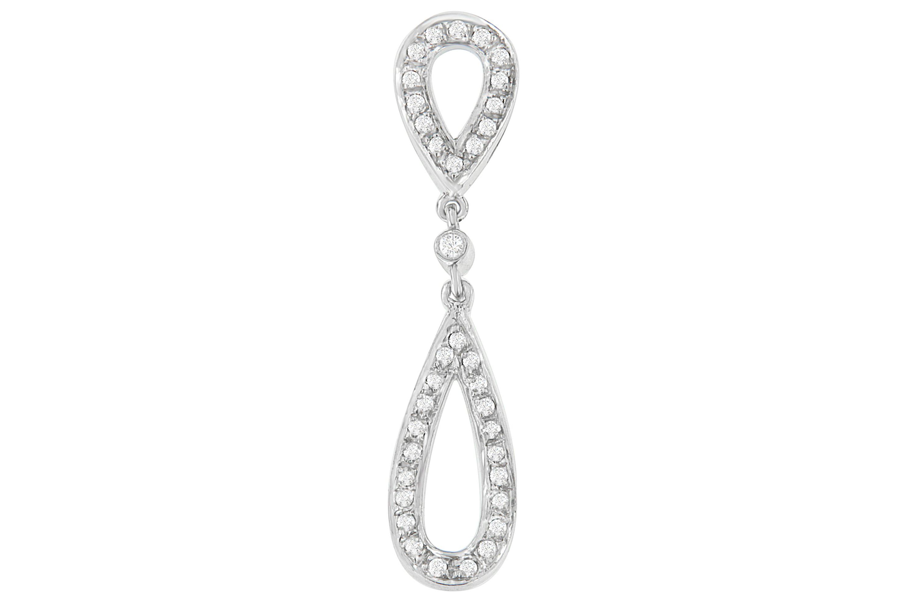 14 White Gold 1/4 cttw Round Cut Diamond Double Tear Drop Pendant Necklace