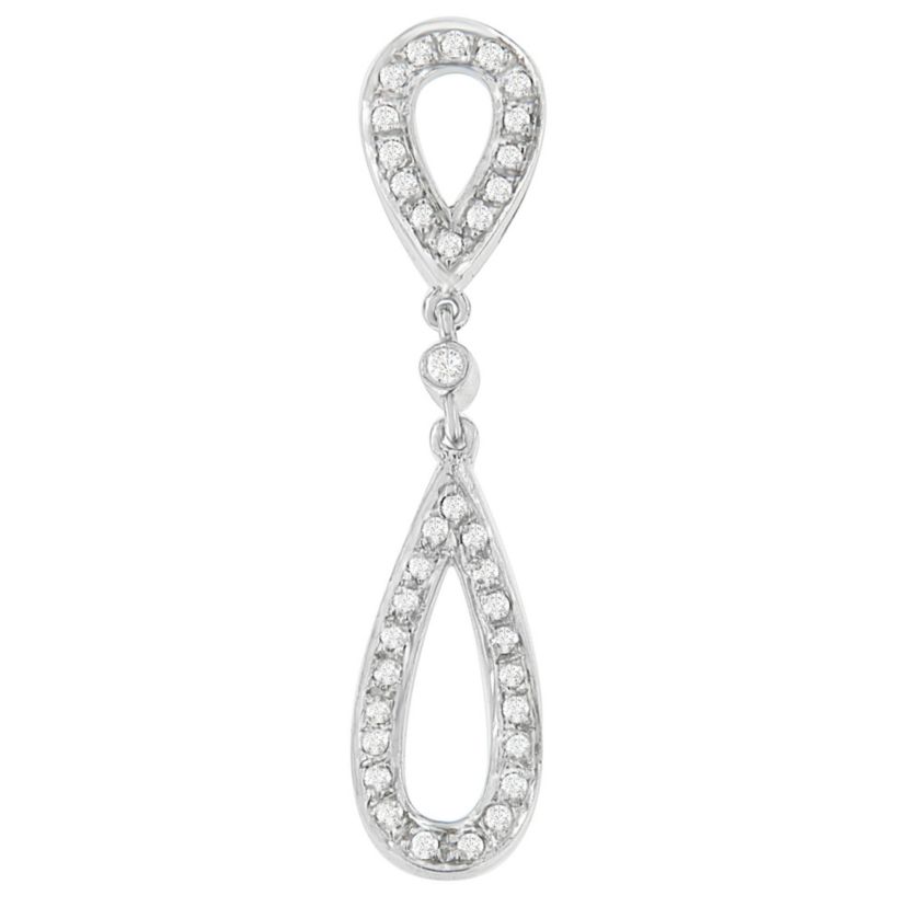 14 White Gold 1/4 cttw Round Cut Diamond Double Tear Drop Pendant Necklace