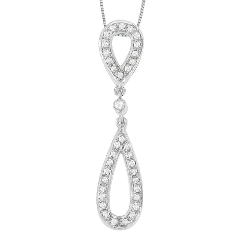 14 White Gold 1/4 cttw Round Cut Diamond Double Tear Drop Pendant Necklace
