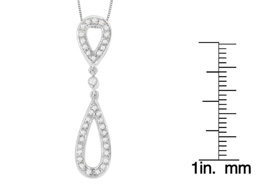 14 White Gold 1/4 cttw Round Cut Diamond Double Tear Drop Pendant Necklace