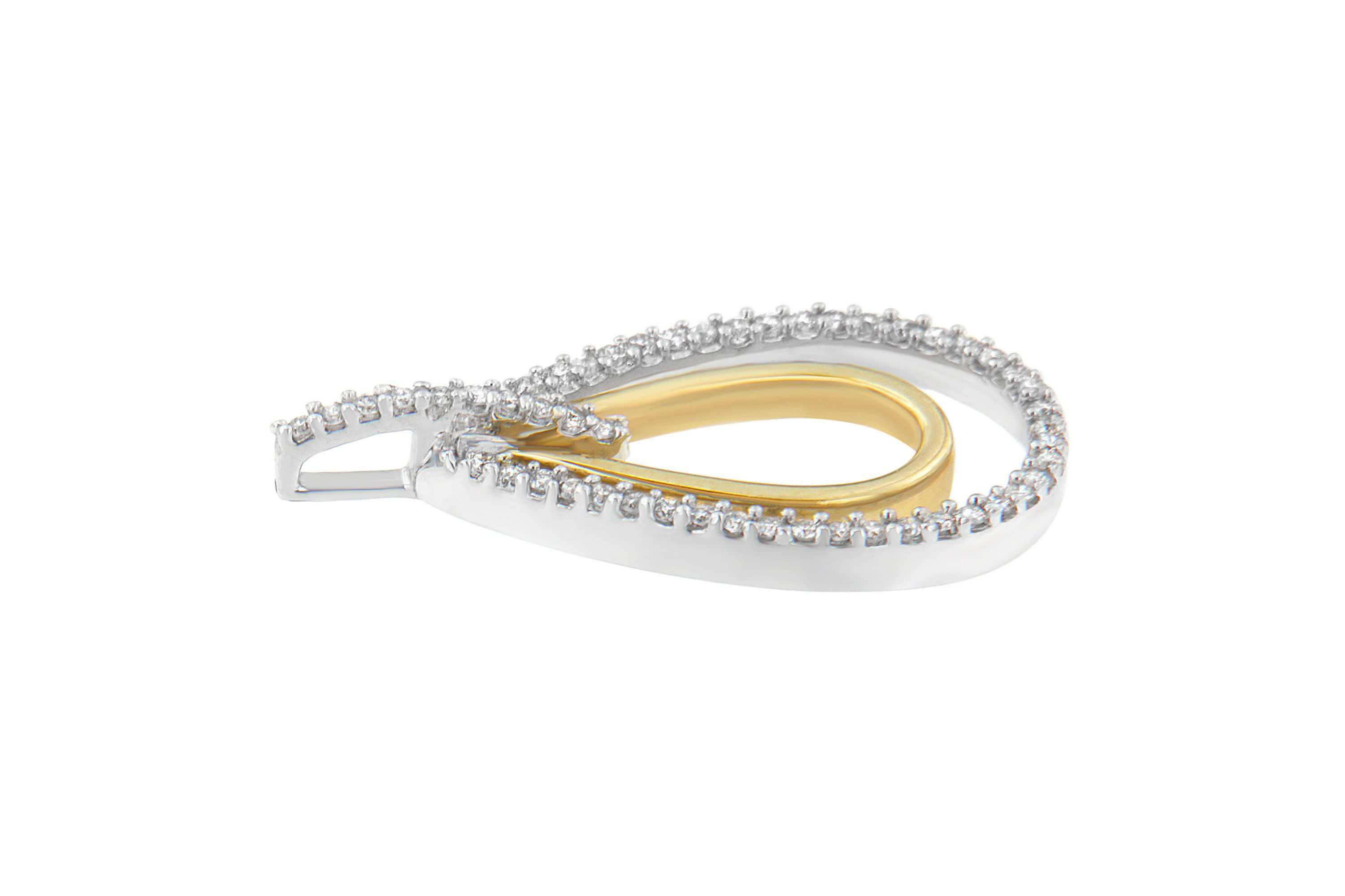 14K Two-Tone Gold Round Cut Diamond Double Burst Pendant Necklace