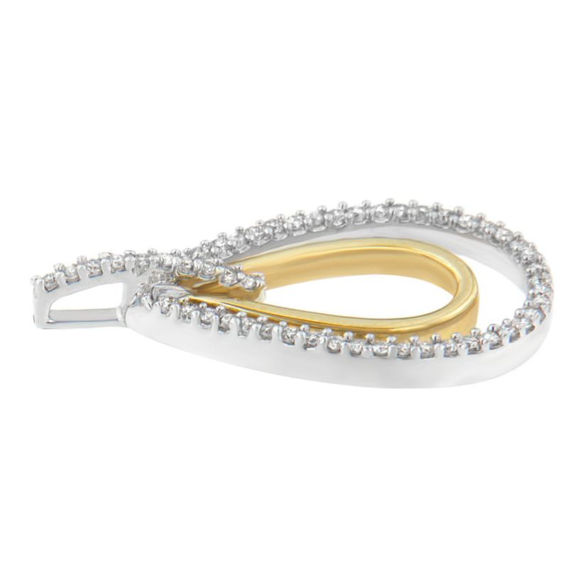 14K Two-Tone Gold Round Cut Diamond Double Burst Pendant Necklace