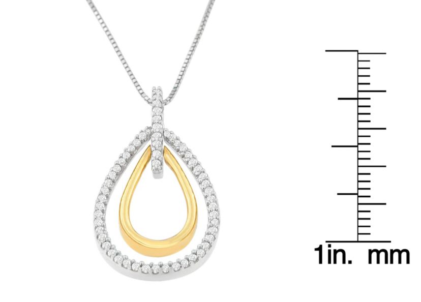 14K Two-Tone Gold Round Cut Diamond Double Burst Pendant Necklace