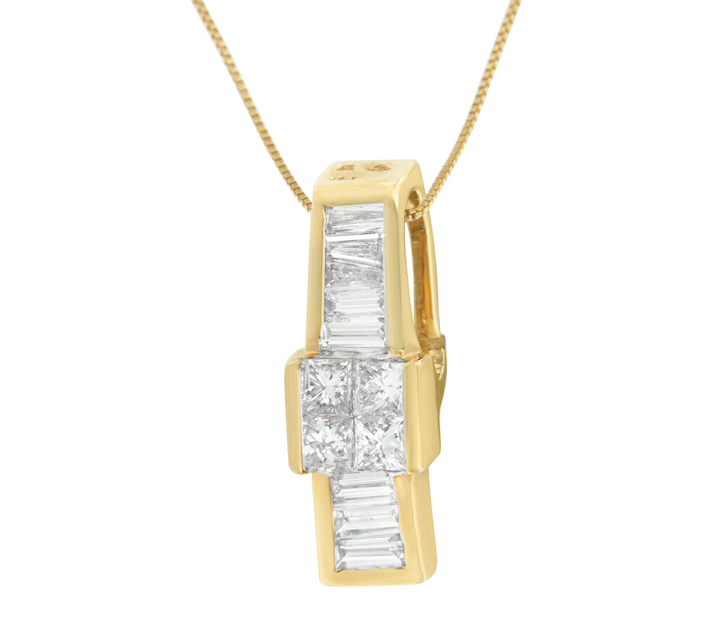 14K Yellow Gold 1 1/10 cttw Overlapping Diamond Drop Pendant Necklace