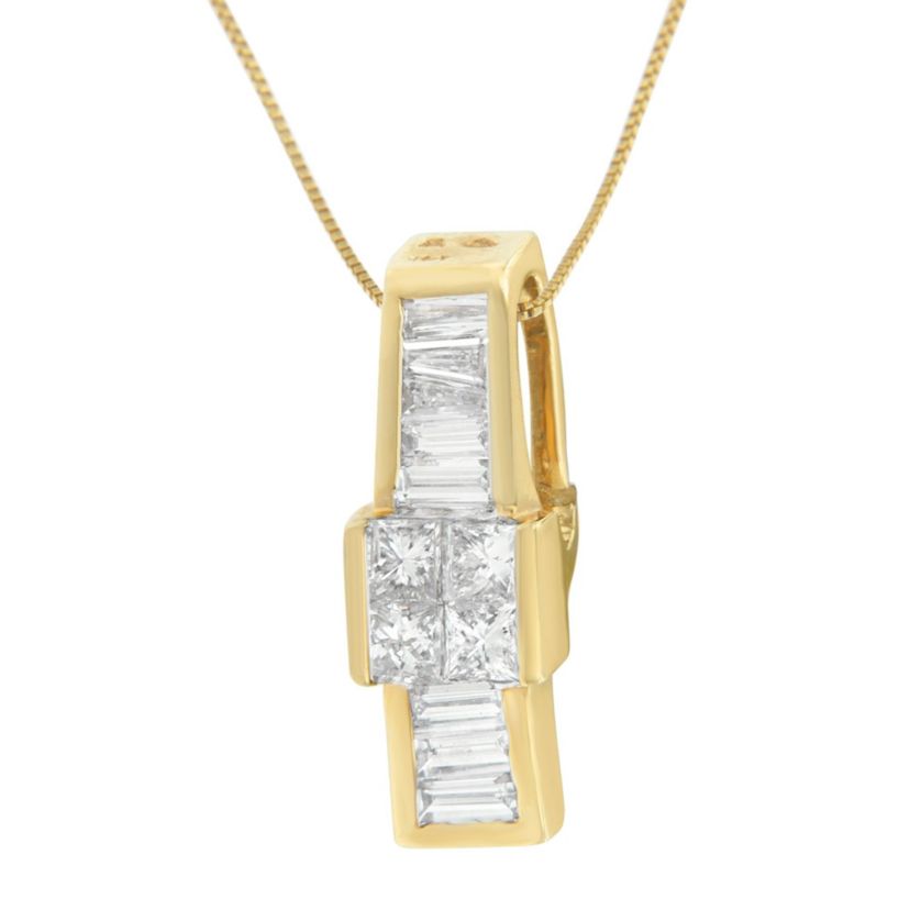 14K Yellow Gold 1 1/10 cttw Overlapping Diamond Drop Pendant Necklace