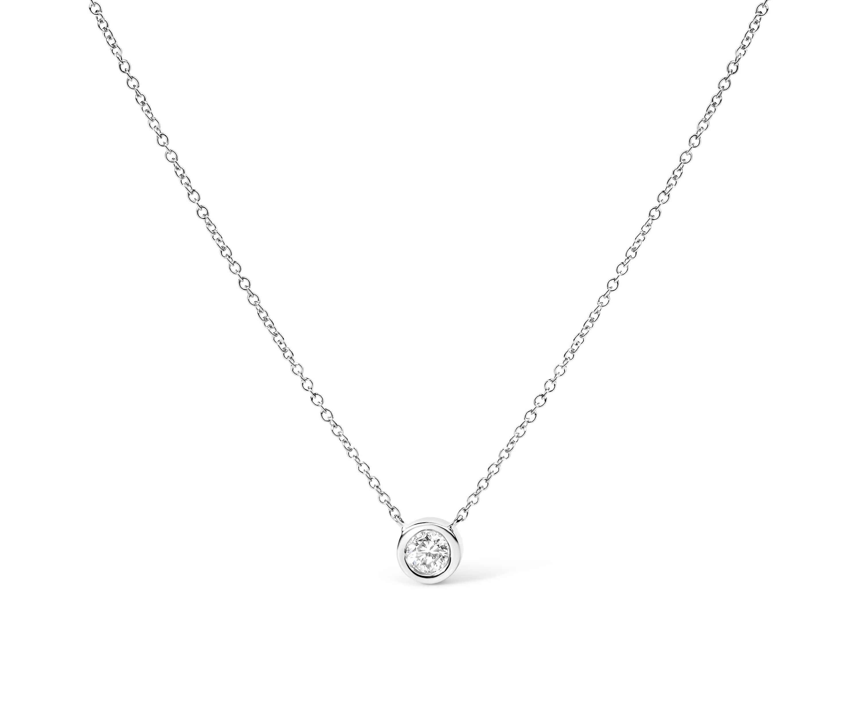 Lab Created 14K White Gold 1/3 Cttw Lab Grown Diamond Bezel Solitaire Pendant Necklace