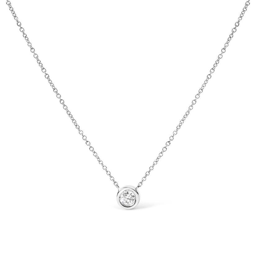 Lab Created 14K White Gold 1/3 Cttw Lab Grown Diamond Bezel Solitaire Pendant Necklace