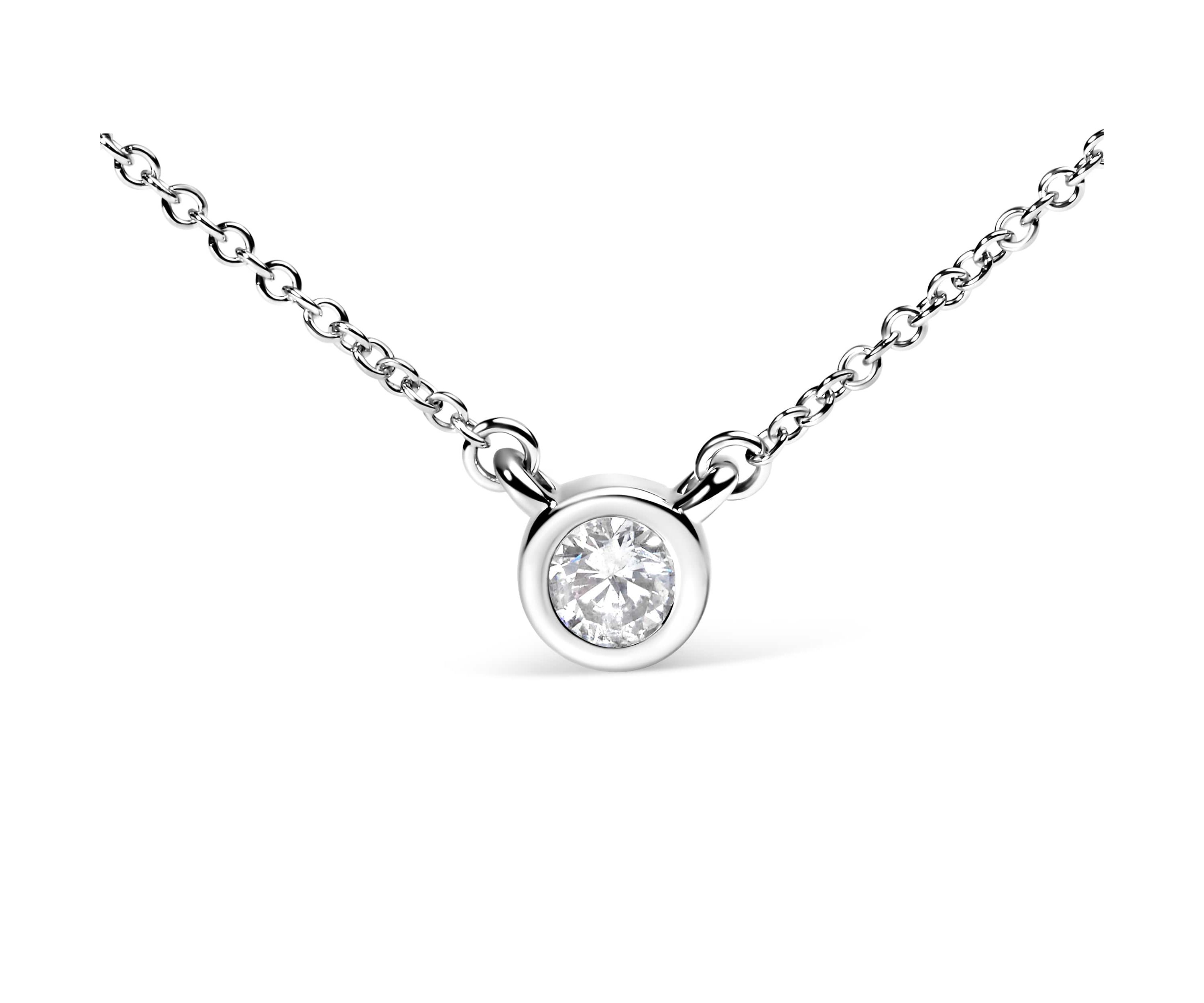 Lab Created 14K White Gold 1/3 Cttw Lab Grown Diamond Bezel Solitaire Pendant Necklace