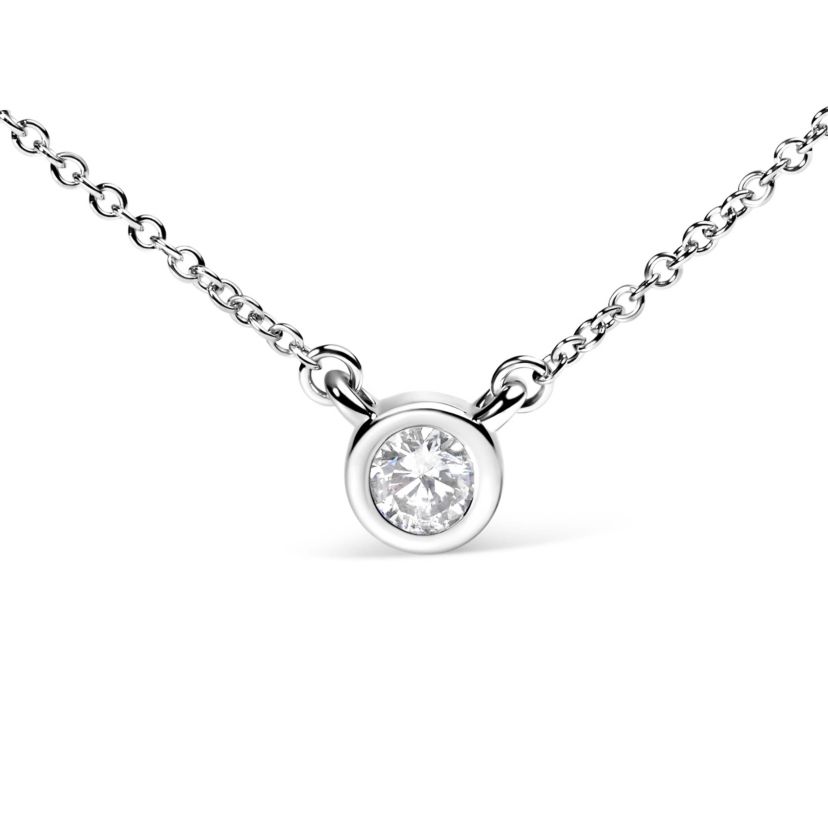 Lab Created 14K White Gold 1/3 Cttw Lab Grown Diamond Bezel Solitaire Pendant Necklace