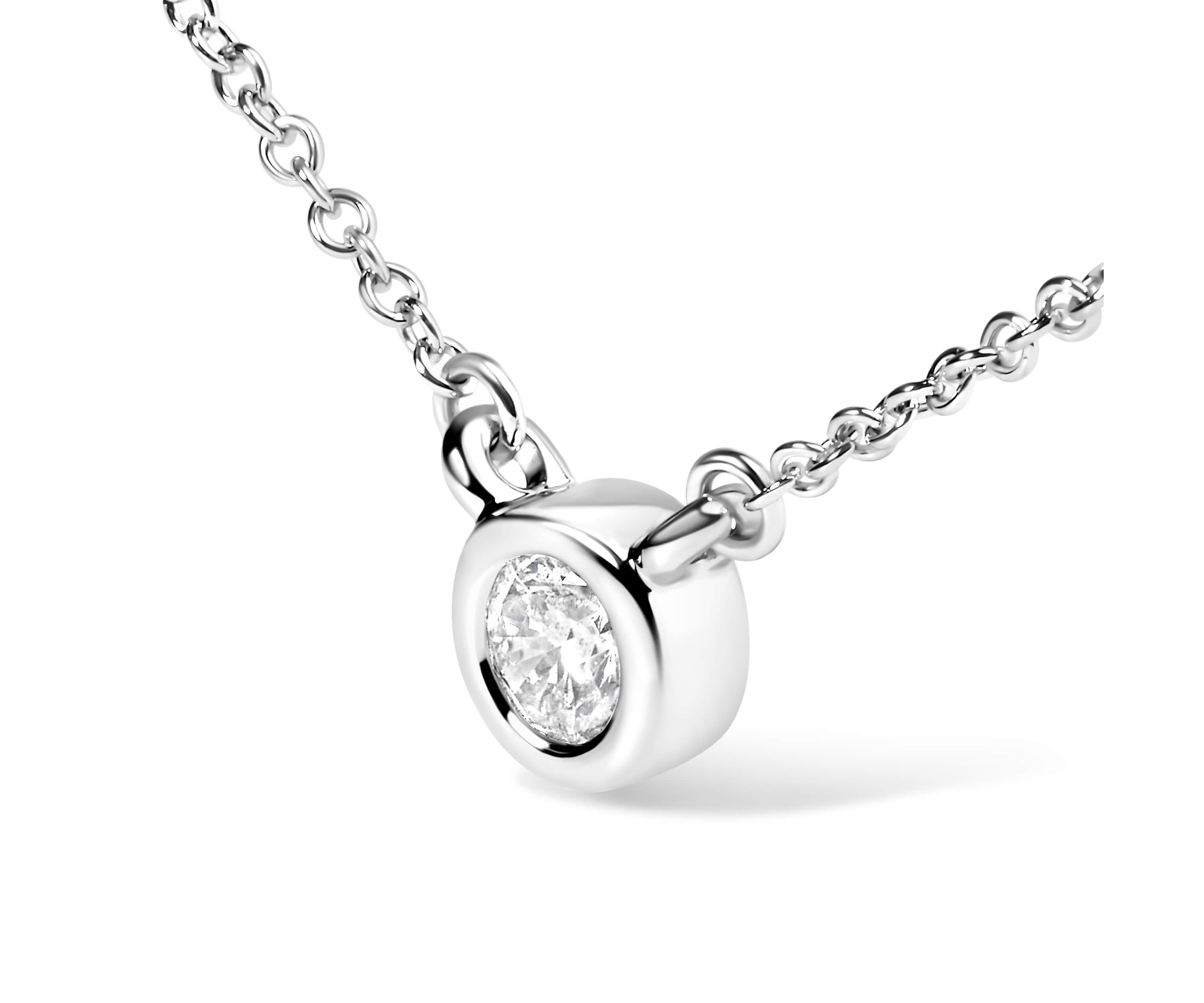 Lab Created 14K White Gold 1/3 Cttw Lab Grown Diamond Bezel Solitaire Pendant Necklace