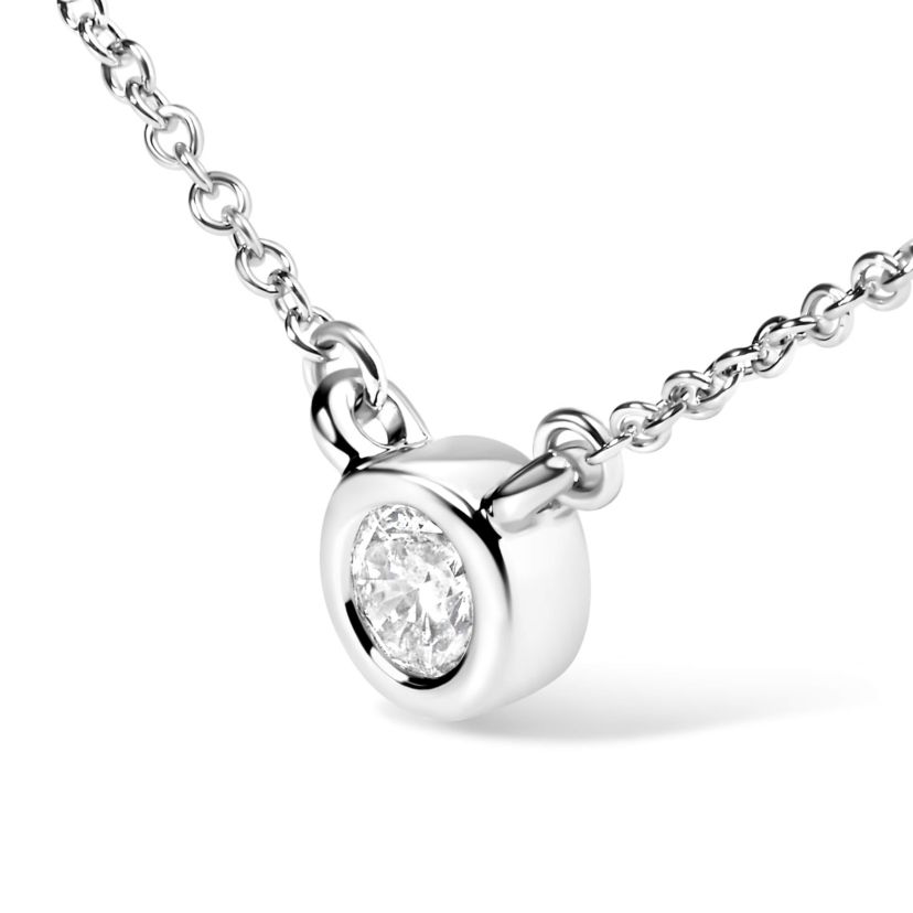 Lab Created 14K White Gold 1/3 Cttw Lab Grown Diamond Bezel Solitaire Pendant Necklace