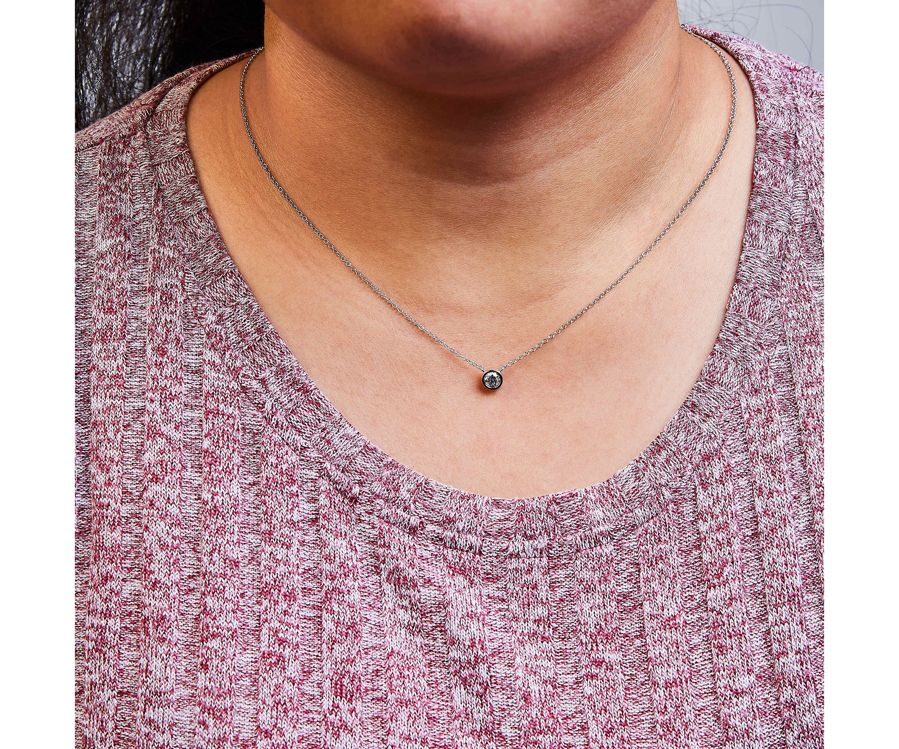 Lab Created 14K White Gold 1/3 Cttw Lab Grown Diamond Bezel Solitaire Pendant Necklace