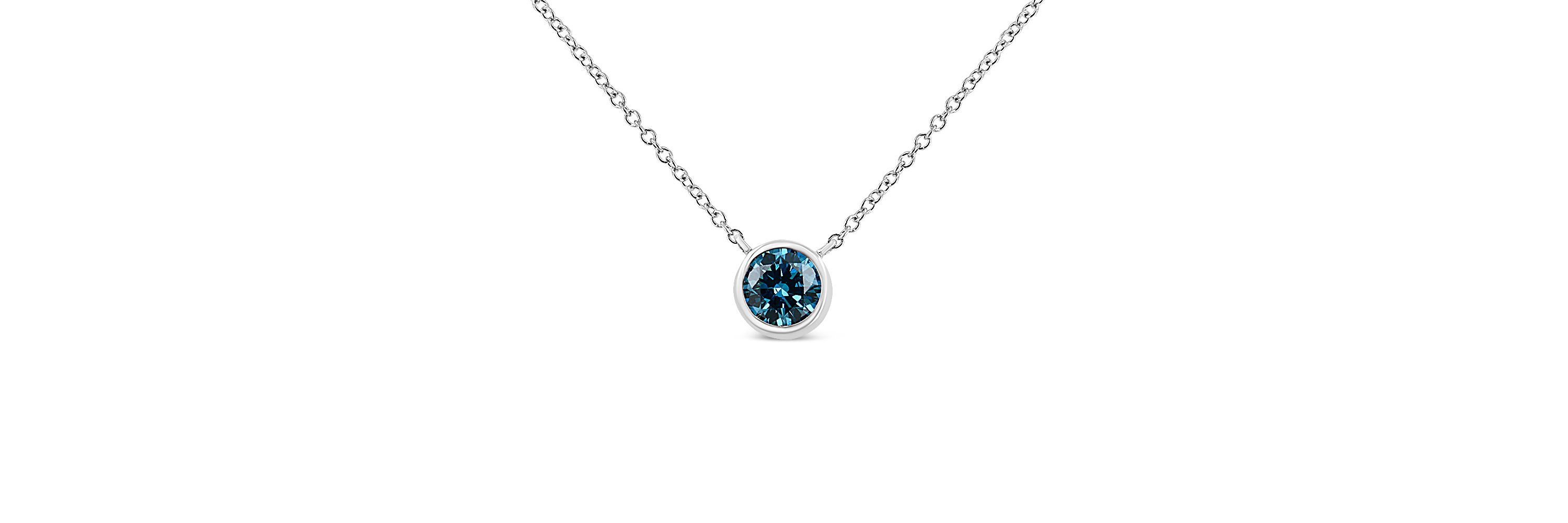 Lab Created 14K White Gold 1/2 Cttw Blue Lab Grown Diamond Bezel- Solitaire Pendant Necklace