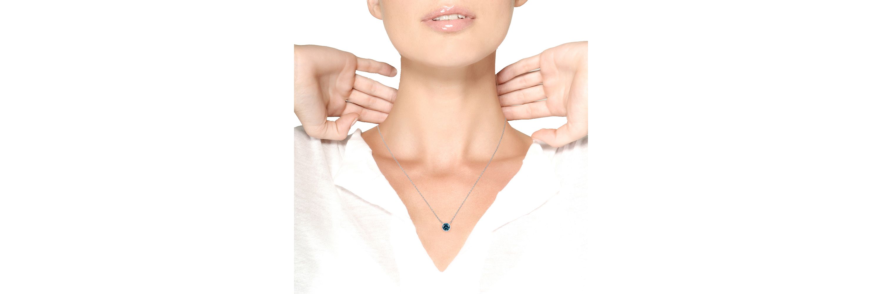Lab Created 14K White Gold 1/2 Cttw Blue Lab Grown Diamond Bezel- Solitaire Pendant Necklace