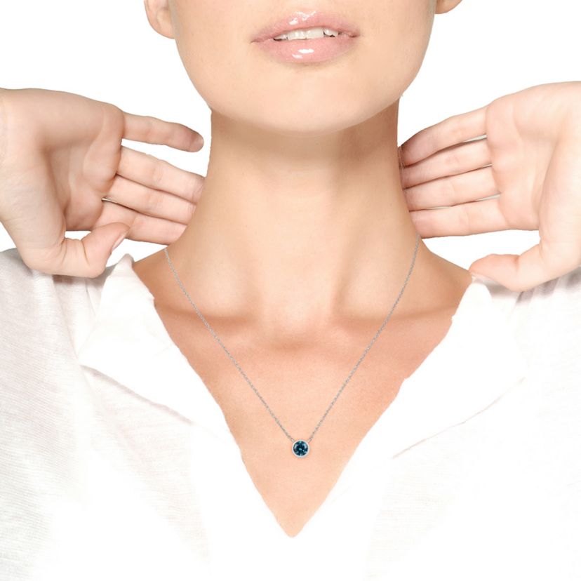 Lab Created 14K White Gold 1/2 Cttw Blue Lab Grown Diamond Bezel- Solitaire Pendant Necklace