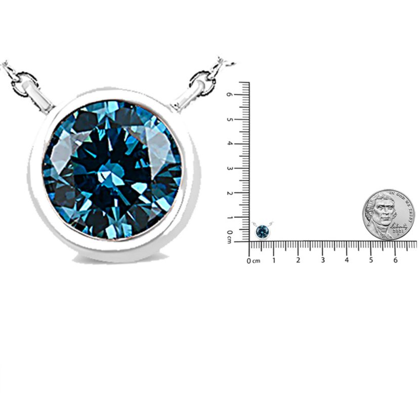 Lab Created 14K White Gold 1/2 Cttw Blue Lab Grown Diamond Bezel- Solitaire Pendant Necklace