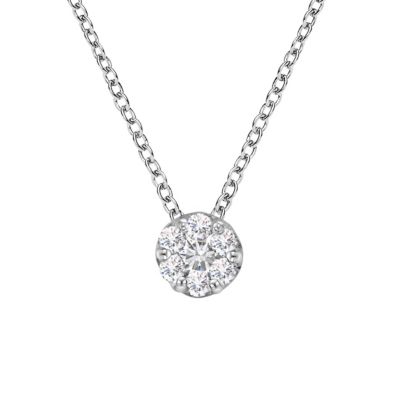 Haus of Brilliance 14K White Gold 1/4 Cttw Diamond 7 Stone Floral Cluster Pendant Necklace