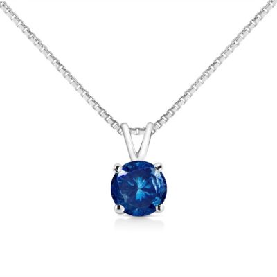 Haus of Brilliance Lab Created 14K White Gold 1/2 Cttw Lab Grown Blue Diamond Solitaire Pendant Necklace - 18"